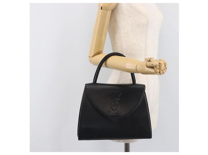 Autre Marque Bolsa de mão Saint Laurent em couro preto e dourado Auth 205065A - vista 23