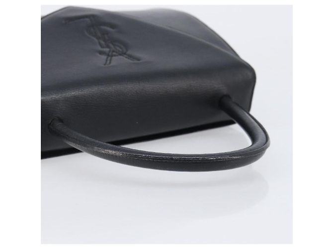Autre Marque Bolsa de mão Saint Laurent em couro preto e dourado Auth 205065A - vista 7