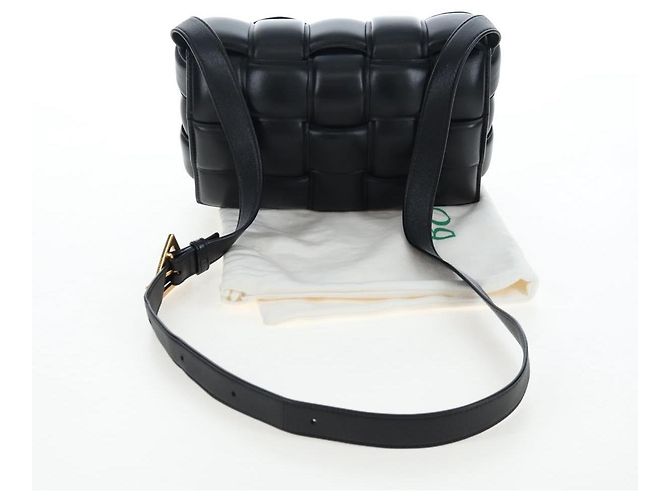 Bottega Veneta Bolsa Cassette Acolchoada MAXI INTRECCIATO Couro Preto Auth BA16053V - vista 12