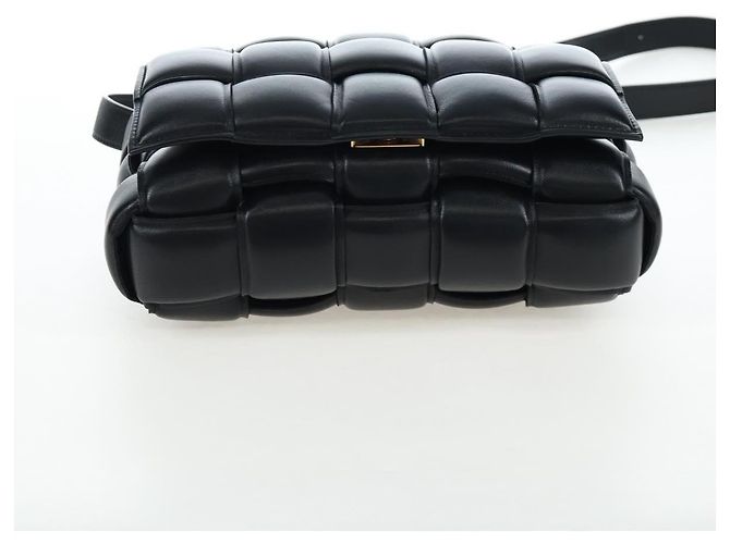 Bottega Veneta Bolsa Cassette Acolchoada MAXI INTRECCIATO Couro Preto Auth BA16053V - vista 5