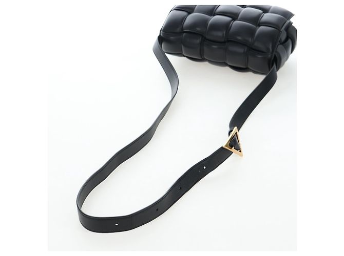 Bottega Veneta Bolsa Cassette Acolchoada MAXI INTRECCIATO Couro Preto Auth BA16053V - vista 6