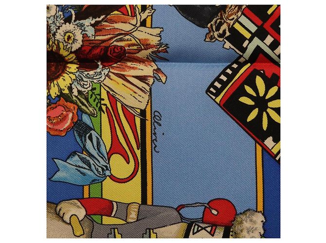 Hermès HERMES Pañuelo Carré 90 Seda Azul Rojo "KACHINAS" Auth ki6872M Roja - vista 12