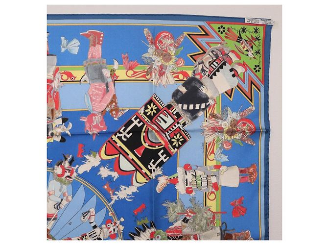 Hermès HERMES Pañuelo Carré 90 Seda Azul Rojo "KACHINAS" Auth ki6872M Roja - vista 16