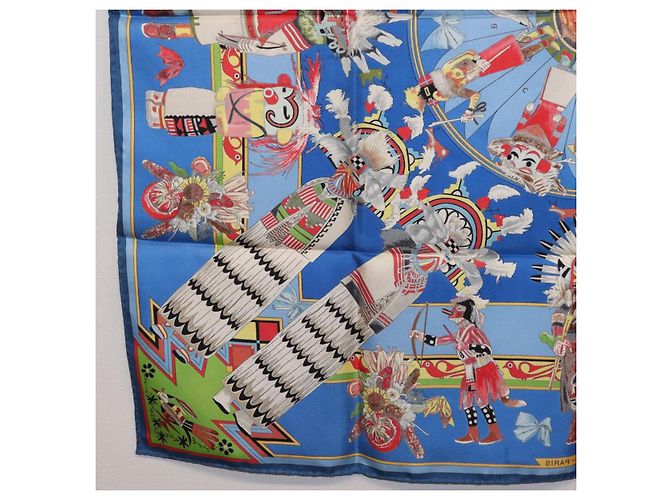 Hermès HERMES Pañuelo Carré 90 Seda Azul Rojo "KACHINAS" Auth ki6872M Roja - vista 20