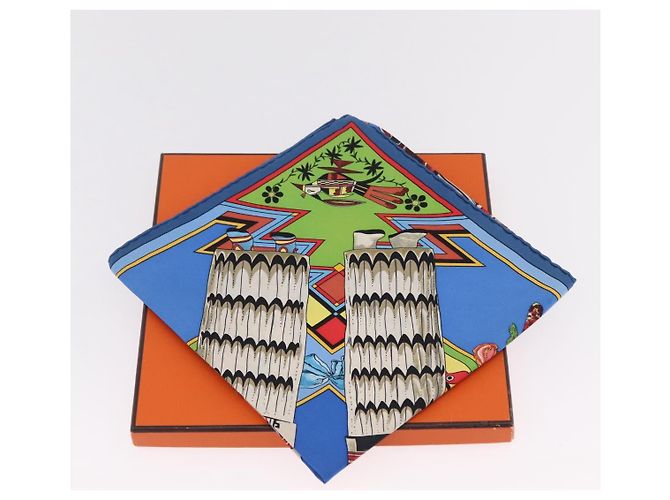 Hermès HERMES Pañuelo Carré 90 Seda Azul Rojo "KACHINAS" Auth ki6872M Roja - vista 24