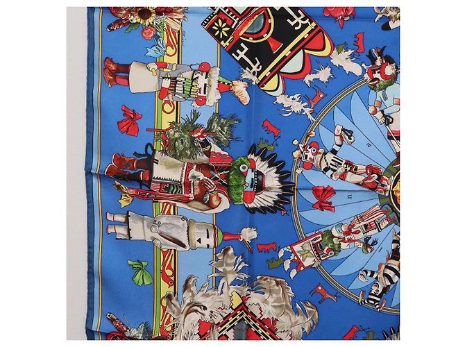 Hermès HERMES Pañuelo Carré 90 Seda Azul Rojo "KACHINAS" Auth ki6872M Roja - vista 5