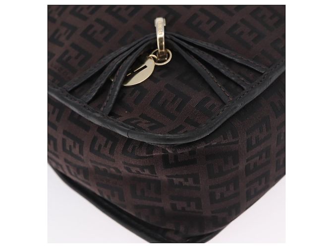 Borsa a tracolla FENDI Zucchino Canvas Marrone Scuro Gold Auth 206775A D'oro - vista 15