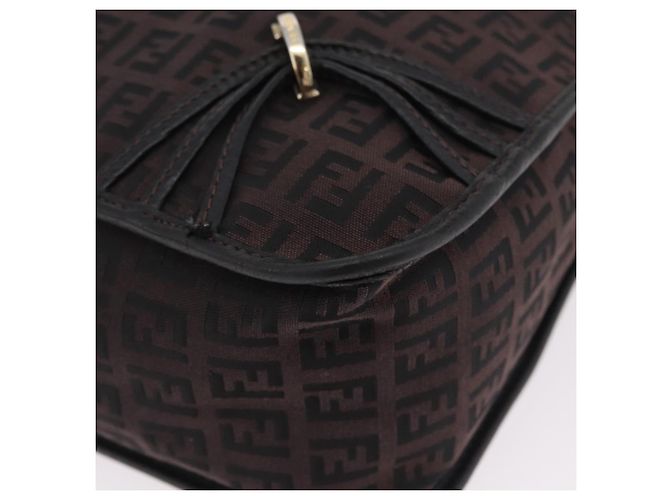 Borsa a tracolla FENDI Zucchino Canvas Marrone Scuro Gold Auth 206775A D'oro - vista 16