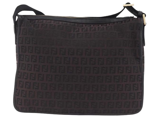 Borsa a tracolla FENDI Zucchino Canvas Marrone Scuro Gold Auth 206775A D'oro - vista 2