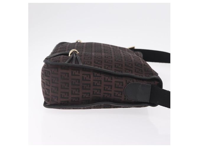 Borsa a tracolla FENDI Zucchino Canvas Marrone Scuro Gold Auth 206775A D'oro - vista 3