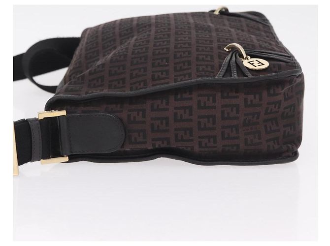 Borsa a tracolla FENDI Zucchino Canvas Marrone Scuro Gold Auth 206775A D'oro - vista 4