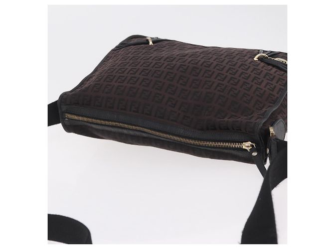Borsa a tracolla FENDI Zucchino Canvas Marrone Scuro Gold Auth 206775A D'oro - vista 6