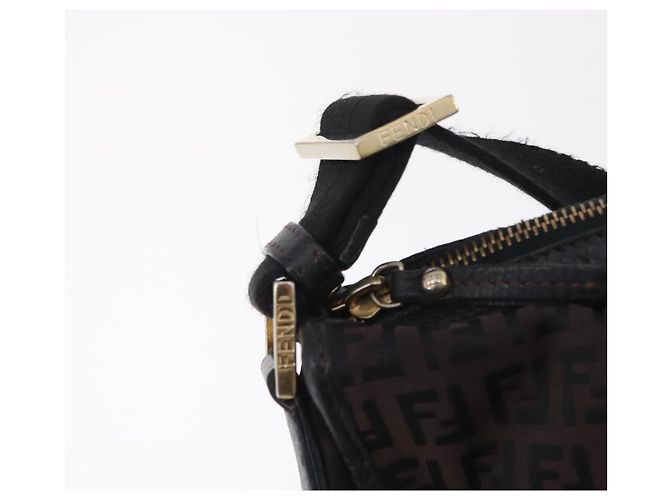 Borsa a tracolla FENDI Zucchino Canvas Marrone Scuro Gold Auth 206775A D'oro - vista 9