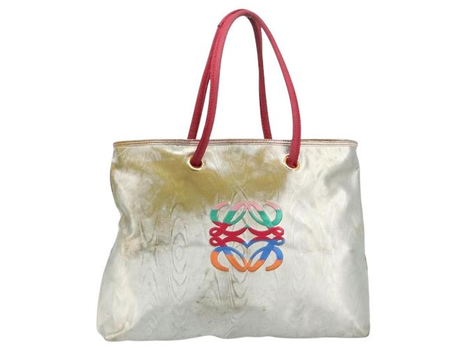 Saco Tote LOEWE Nylon Silver Gold Auth 206014 Prata Dourado - vista 13