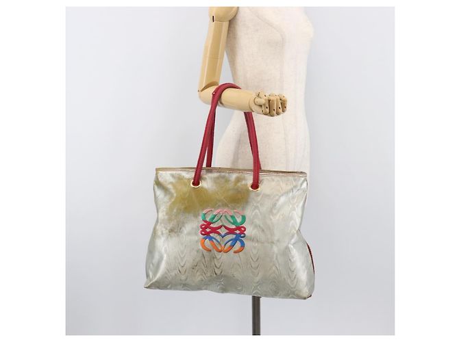 Saco Tote LOEWE Nylon Silver Gold Auth 206014 Prata Dourado - vista 26