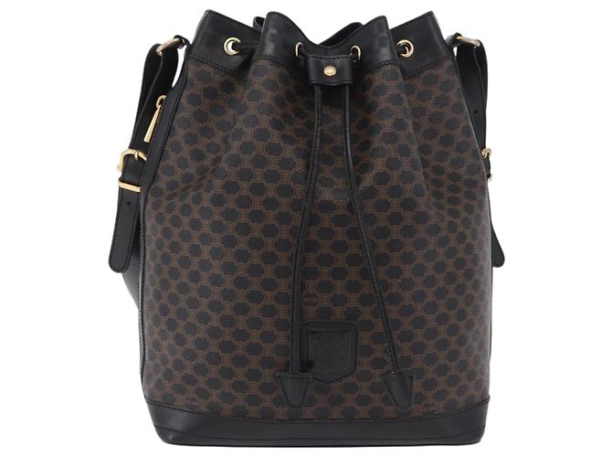 Céline Bolsa de Ombro CELINE Macadam Canvas PVC Leather Black Gold Auth 206055 Preto Dourado - vista 13