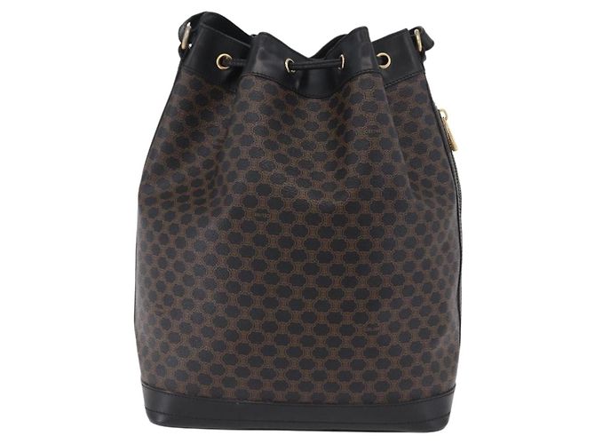 Céline Bolsa de Ombro CELINE Macadam Canvas PVC Leather Black Gold Auth 206055 Preto Dourado - vista 2