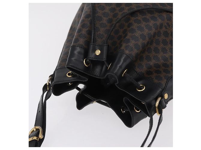 Céline Bolsa de Ombro CELINE Macadam Canvas PVC Leather Black Gold Auth 206055 Preto Dourado - vista 6