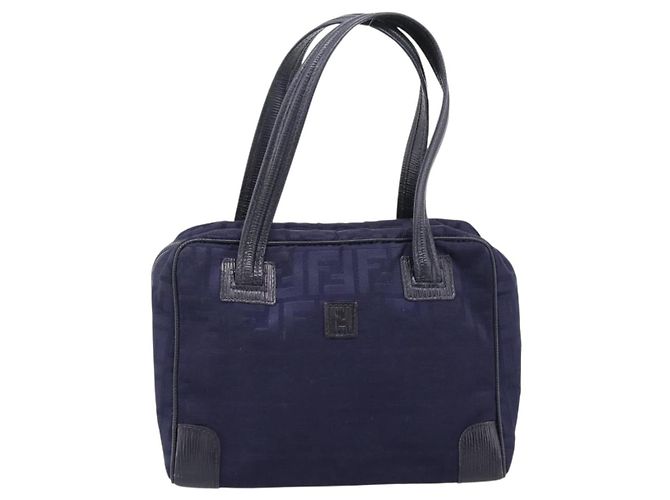 FENDI Zucca Canvas Handtasche Navy Gold Auth ep16548 Golden Marineblau - Ansicht 13