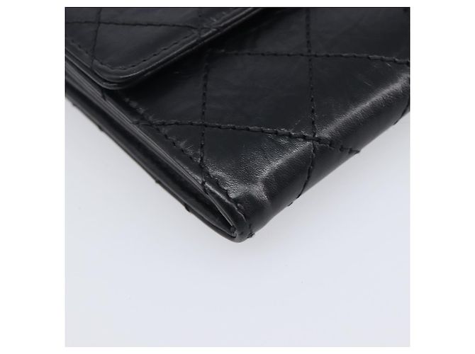 Portafoglio lungo CHANEL 2.55 Matelassé in pelle nera con CC argento Auth 205240V Nero - vista 14