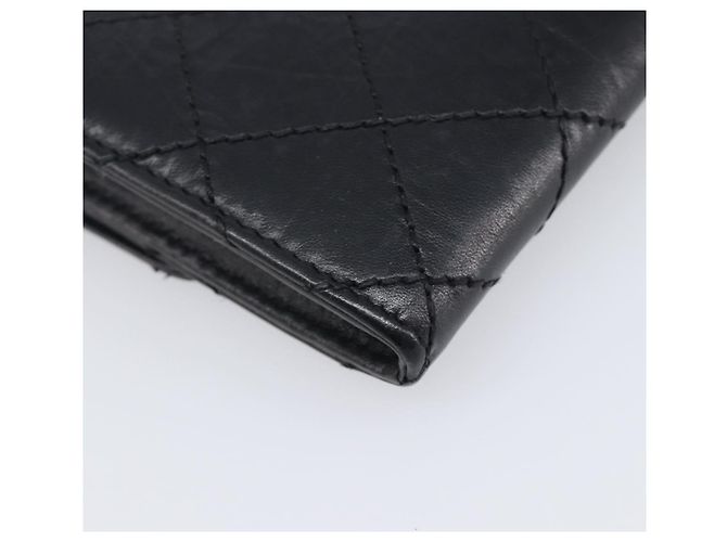 Portafoglio lungo CHANEL 2.55 Matelassé in pelle nera con CC argento Auth 205240V Nero - vista 16