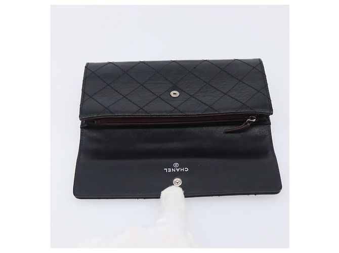 Portafoglio lungo CHANEL 2.55 Matelassé in pelle nera con CC argento Auth 205240V Nero - vista 18