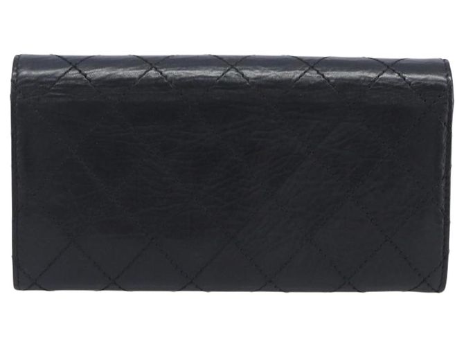 Portafoglio lungo CHANEL 2.55 Matelassé in pelle nera con CC argento Auth 205240V Nero - vista 2