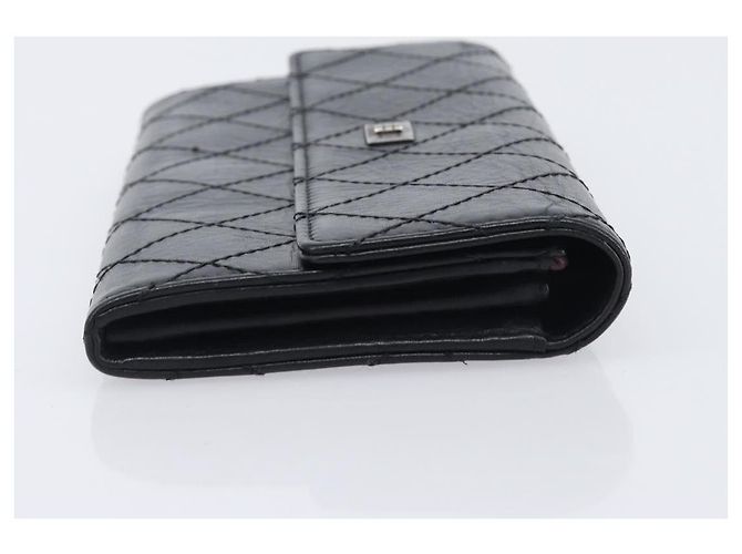 Portafoglio lungo CHANEL 2.55 Matelassé in pelle nera con CC argento Auth 205240V Nero - vista 3