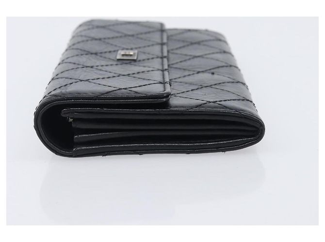 Portafoglio lungo CHANEL 2.55 Matelassé in pelle nera con CC argento Auth 205240V Nero - vista 4