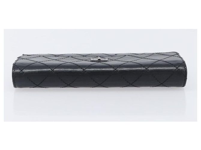 Portafoglio lungo CHANEL 2.55 Matelassé in pelle nera con CC argento Auth 205240V Nero - vista 5