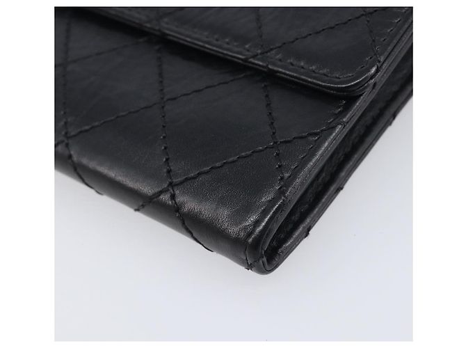 Portafoglio lungo CHANEL 2.55 Matelassé in pelle nera con CC argento Auth 205240V Nero - vista 7