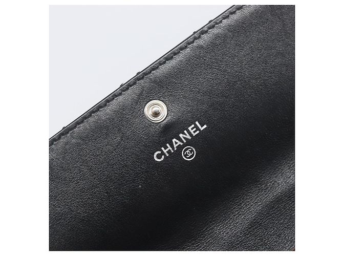 Portafoglio lungo CHANEL 2.55 Matelassé in pelle nera con CC argento Auth 205240V Nero - vista 8