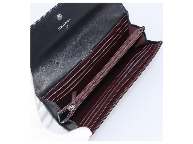 Portafoglio lungo CHANEL 2.55 Matelassé in pelle nera con CC argento Auth 205240V Nero - vista 9
