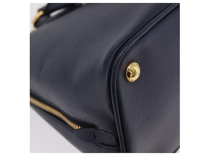 Saffiano Sac à main PRADA cuir Safiano Navy Gold Auth 202507A Doré Bleu Marine - vue 16