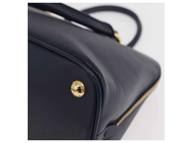 Saffiano Sac à main PRADA cuir Safiano Navy Gold Auth 202507A Doré Bleu Marine - vue 17