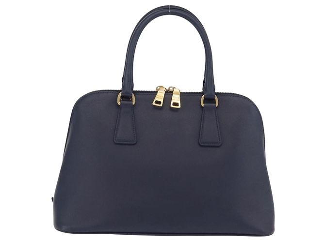 Saffiano Sac à main PRADA cuir Safiano Navy Gold Auth 202507A Doré Bleu Marine - vue 2