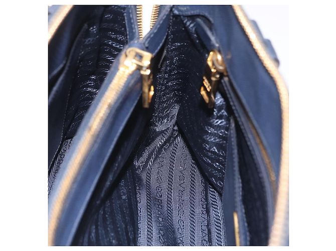 Saffiano Sac à main PRADA cuir Safiano Navy Gold Auth 202507A Doré Bleu Marine - vue 22