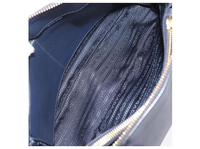 Saffiano Sac à main PRADA cuir Safiano Navy Gold Auth 202507A Doré Bleu Marine - vue 23