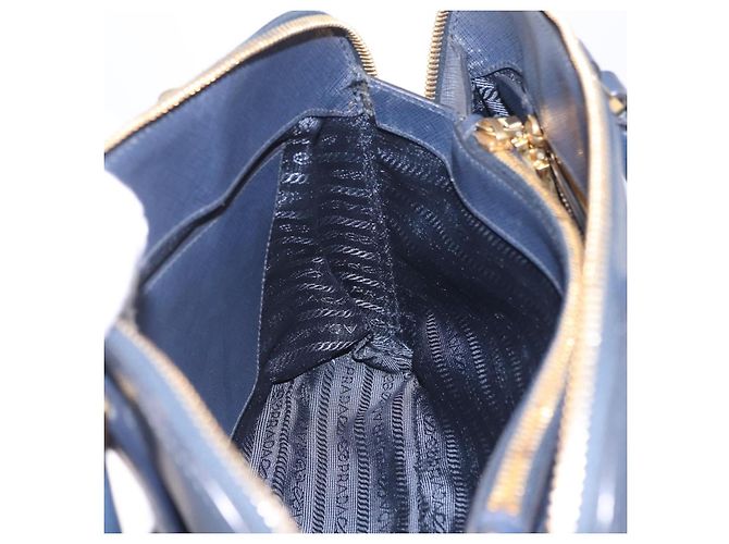 Saffiano Sac à main PRADA cuir Safiano Navy Gold Auth 202507A Doré Bleu Marine - vue 24