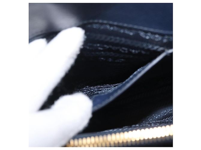 Saffiano Sac à main PRADA cuir Safiano Navy Gold Auth 202507A Doré Bleu Marine - vue 26