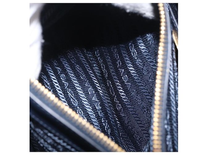 Saffiano Sac à main PRADA cuir Safiano Navy Gold Auth 202507A Doré Bleu Marine - vue 28