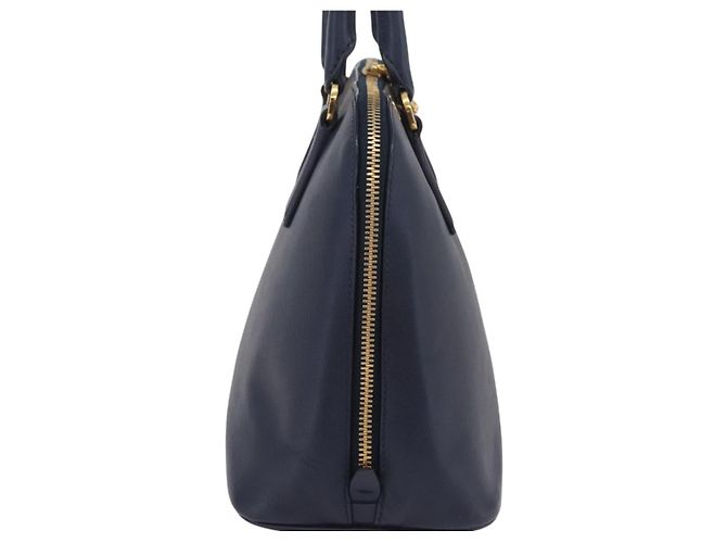 Saffiano Sac à main PRADA cuir Safiano Navy Gold Auth 202507A Doré Bleu Marine - vue 3