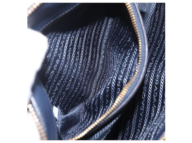 Saffiano Sac à main PRADA cuir Safiano Navy Gold Auth 202507A Doré Bleu Marine - vue 30