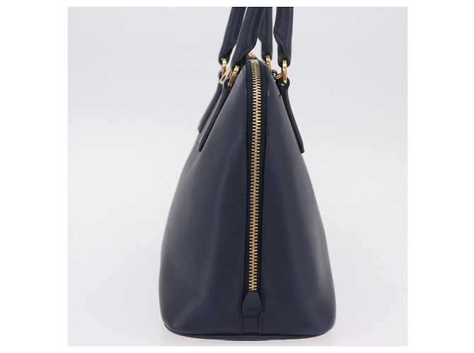 Saffiano Sac à main PRADA cuir Safiano Navy Gold Auth 202507A Doré Bleu Marine - vue 4