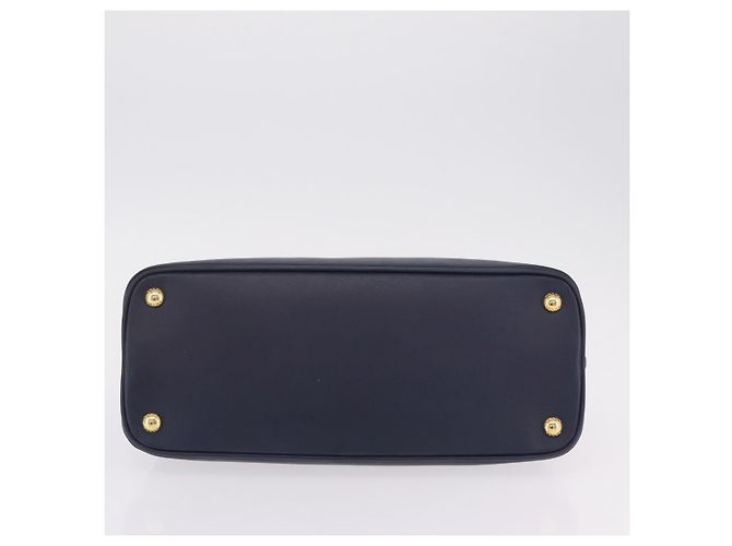 Saffiano Sac à main PRADA cuir Safiano Navy Gold Auth 202507A Doré Bleu Marine - vue 5