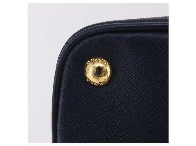 Saffiano Sac à main PRADA cuir Safiano Navy Gold Auth 202507A Doré Bleu Marine - vue 6