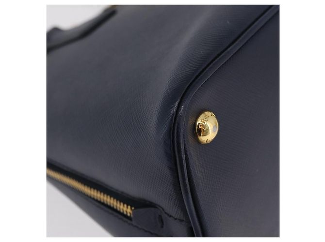 Saffiano Sac à main PRADA cuir Safiano Navy Gold Auth 202507A Doré Bleu Marine - vue 9