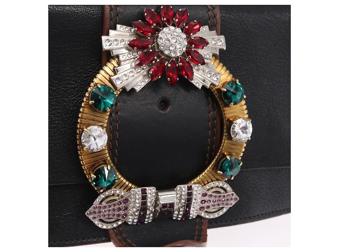 Borsa a tracolla Miu Miu Madras in pelle nera e oro Auth 207539M Nero - vista 20