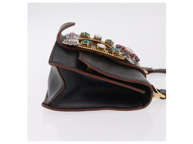 Borsa a tracolla Miu Miu Madras in pelle nera e oro Auth 207539M Nero - vista 3