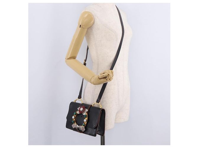 Borsa a tracolla Miu Miu Madras in pelle nera e oro Auth 207539M Nero - vista 31